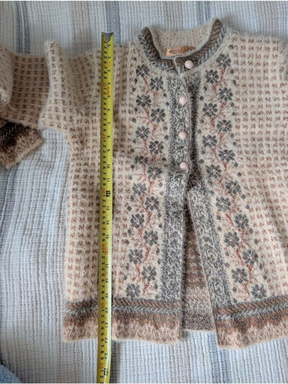 Wega Line Womens Wool Blend Nordic Style Cardigan Button Closure Bead Embellishm - Picture 14 of 14